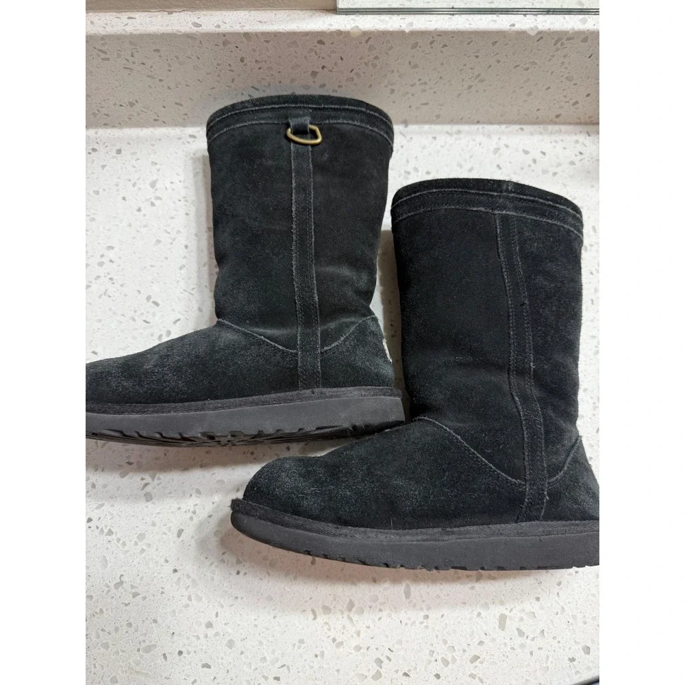 UGG Australia Tall Boots Black Suede Ring Hardware GUC Sherpa Lined Size 3